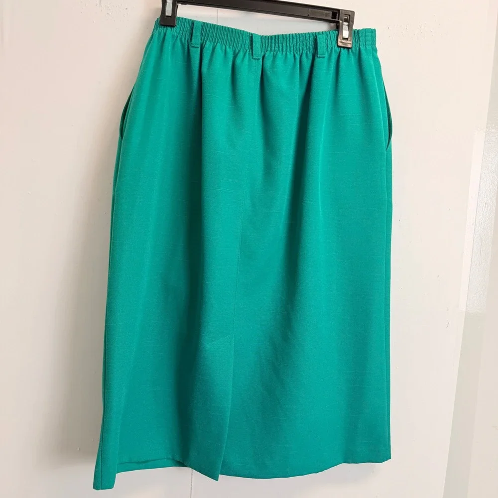 Alfred Dunner Green Skirt Suit Set 16 Vintage Blazer Elastic Waist Skirt USA